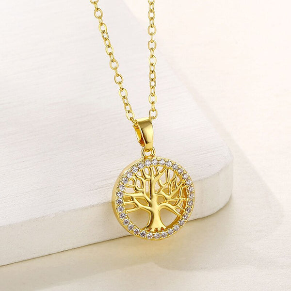 16L Stainless Steel Necklace Popular Round Hollow Life Tree Pendant Neckalace