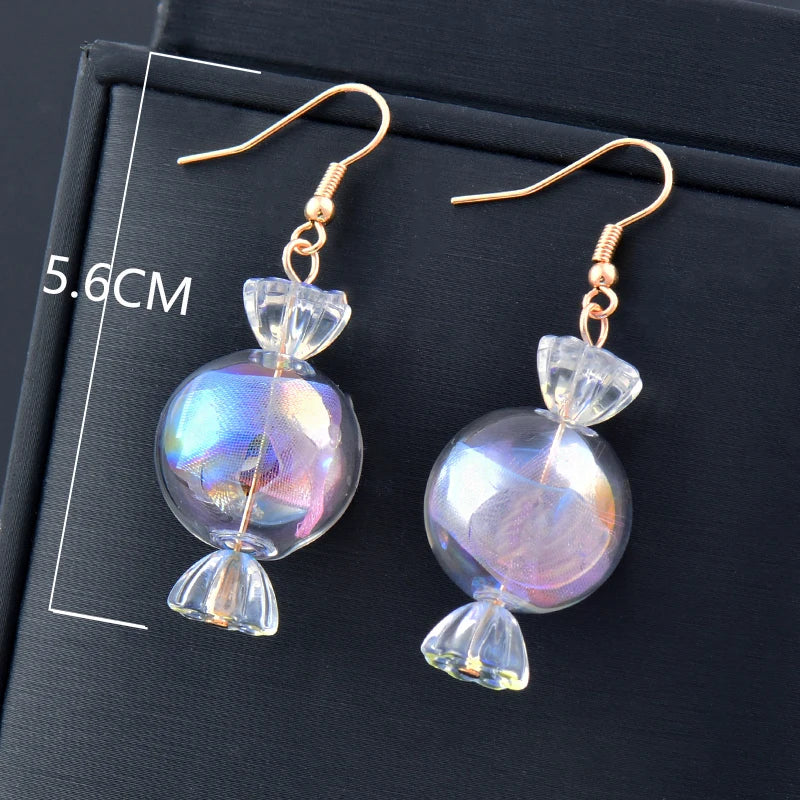 Square Moon Ball Glass Drop Earrings For Women