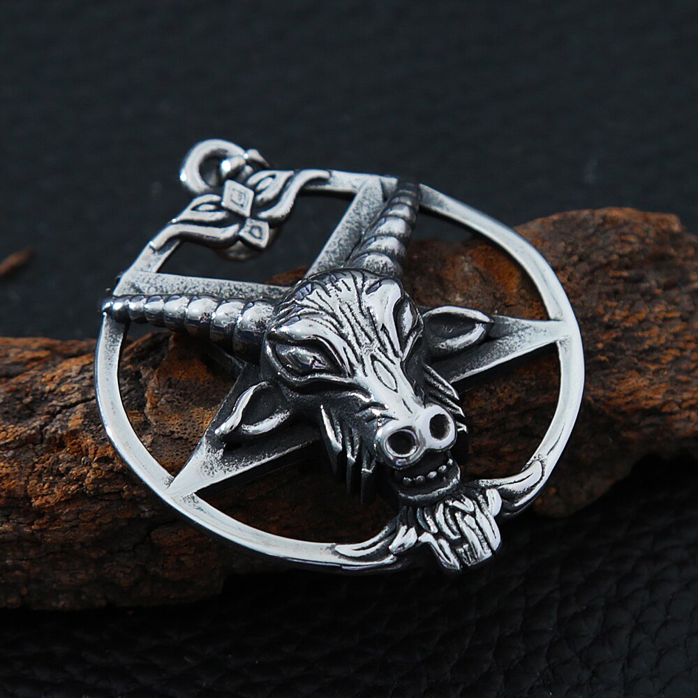 Gothic Lucifer Satan Sheep Head Pendant Necklace Men's Chain