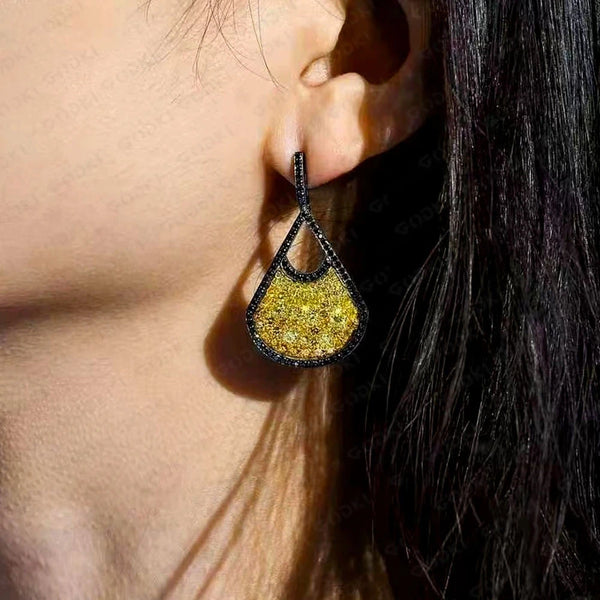 Luxury Cute Green Yellow CZ Pendant Earrings High Quality Fashion Jewelry Women