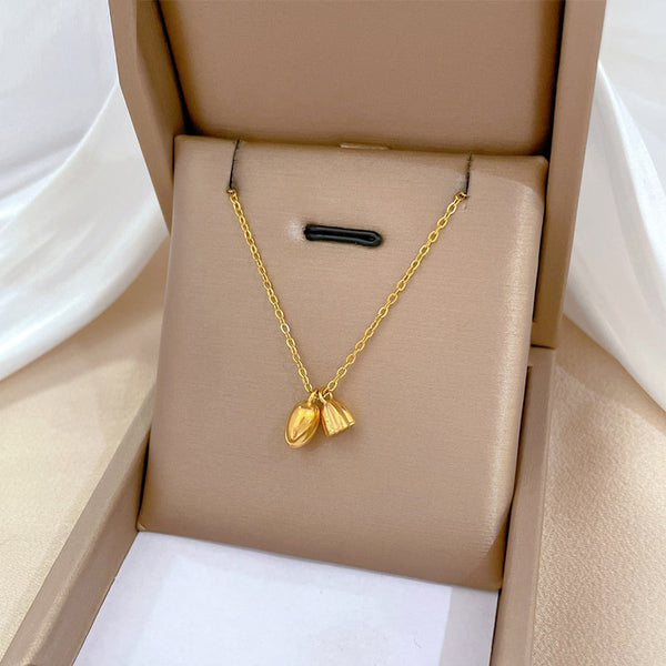 Gold Color Temperament Lotus Shaped Pendant Necklace For Women