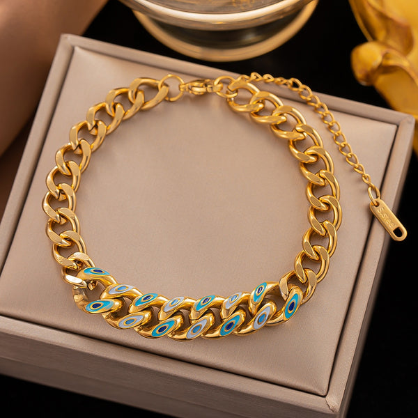 Gold Color Turkey Blue Evil Eye Bangle &amp; Bracelet for Women