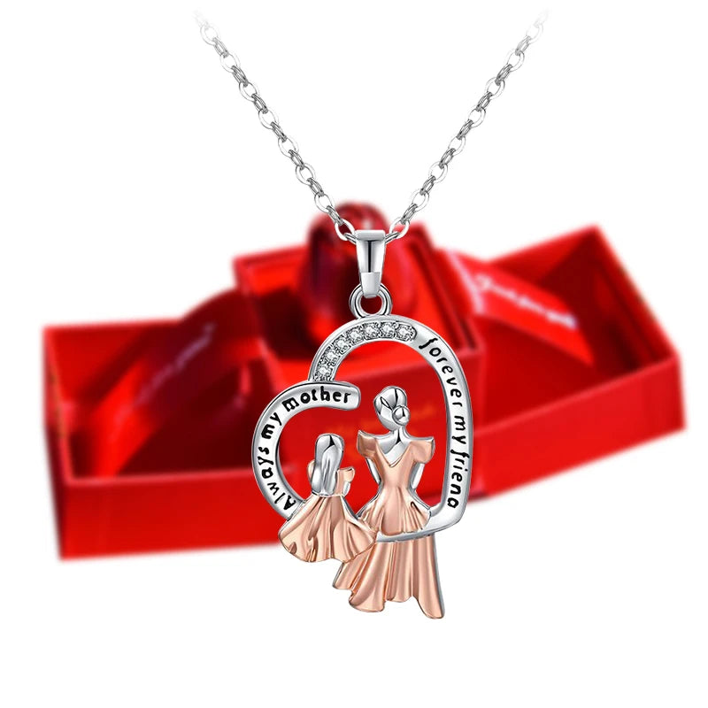 Gift for Mother Mom Daughter Pendant Necklace /w Rose Lifting Jewelry Box