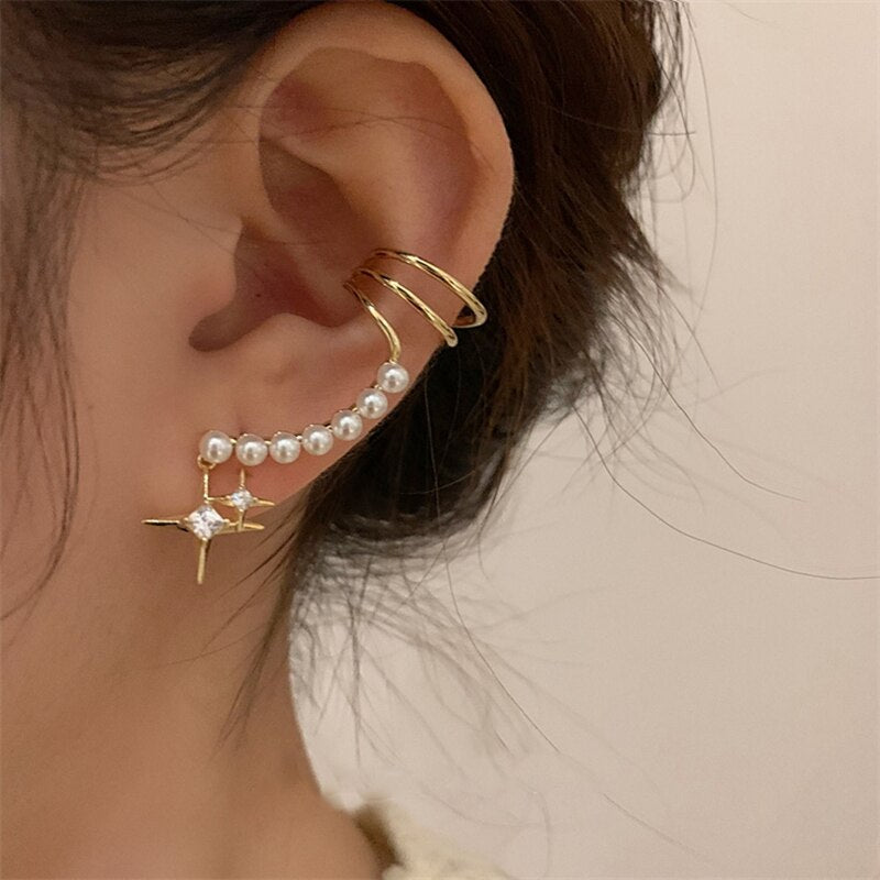 Korean Elegant Pearl Beads Clip Earrings Women