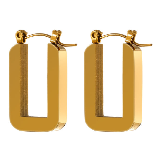 Gold Plated Senior Design Temperament Geometric Square Hoop Earrings For Women