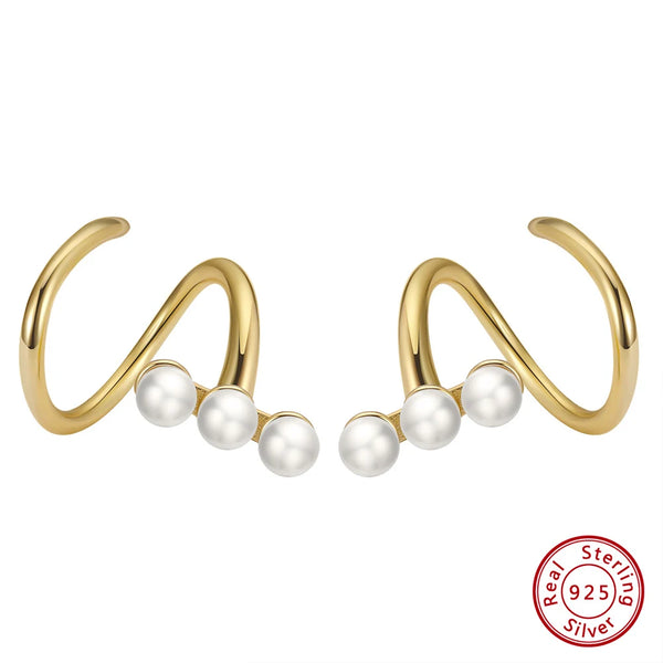 Gold 925 Sterling Silver Pearl Earrings for Women