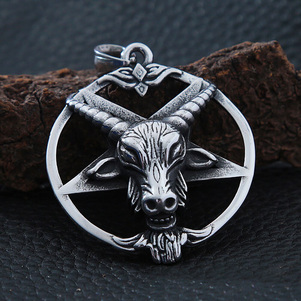 Gothic Lucifer Satan Sheep Head Pendant Necklace Men's Chain