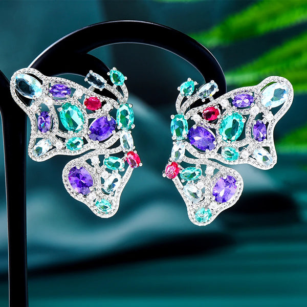 New Trendy Luxury Shiny Butterfly Earrings Jewelry Rhinestone Wedding Pendant Earrings