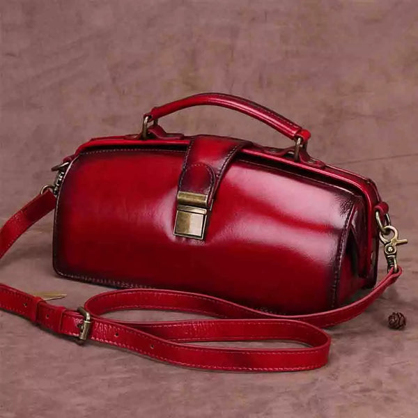 MS Retro Women Doctor Bag Luxury Handmade Genuine Leather Frame Handbag