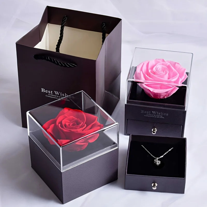 Creative Rotatable Snowflake Necklace Luxurious Rose Gift Box