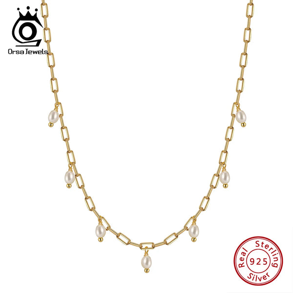 Gold 925 Sterling Silver Paperclip Necklace