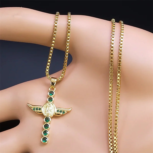 Virgin Stainless Steel  Mary Copper Zircon Necklace for Women Men