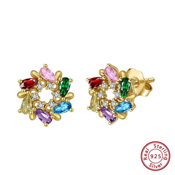 Colorful Flower Stud Earrings with 925 Sterling Silver for Women's Earrings