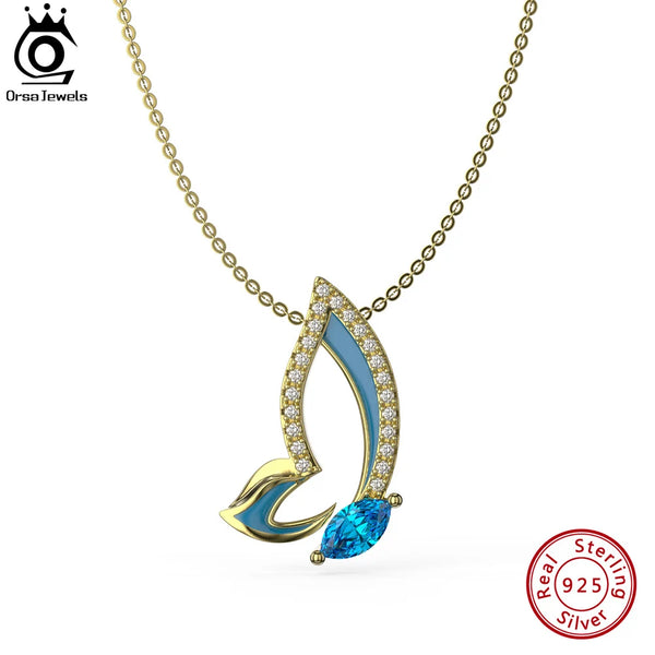 Blue Zircon Butterfly Pendants Necklace for Women