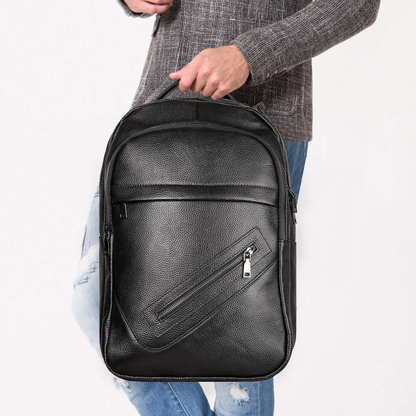 Genuine Leather Backpack Men Women Waterproof Black 15.6  Big man Travel bag