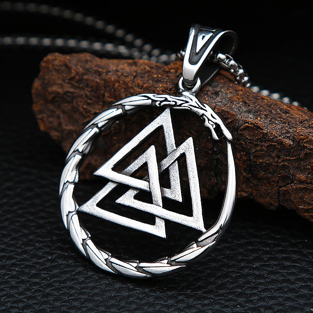 Vintage Stainless Steel Viking Valknut Pendant Necklace Men Women