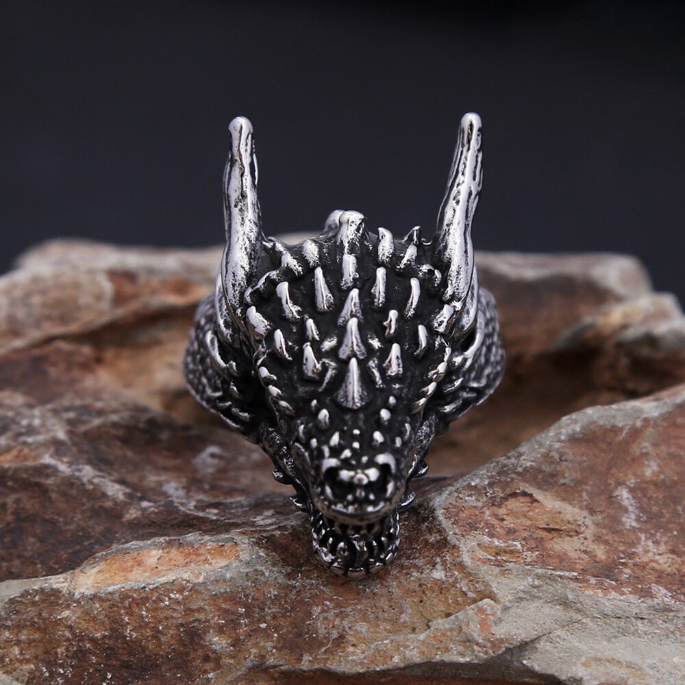 New Design Vintage Viking Dragon Head Ring For Men