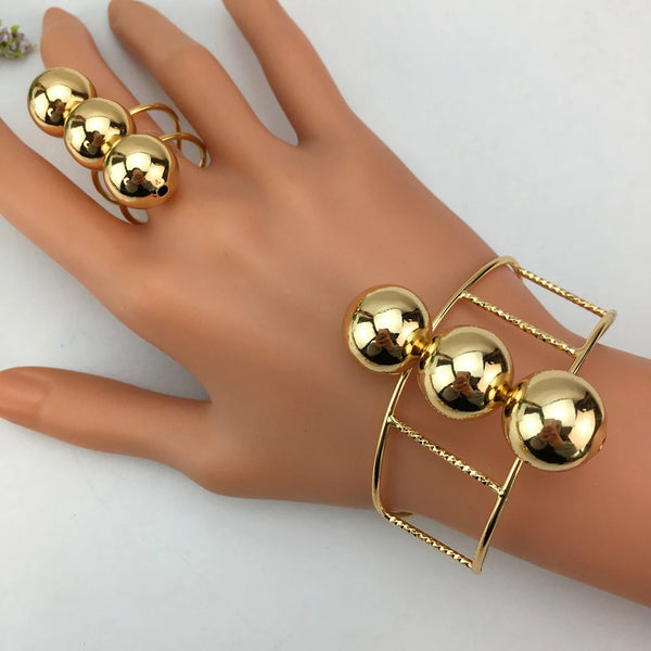 Unique Bangle with Ring Sets Balls Bangle Ring for Women