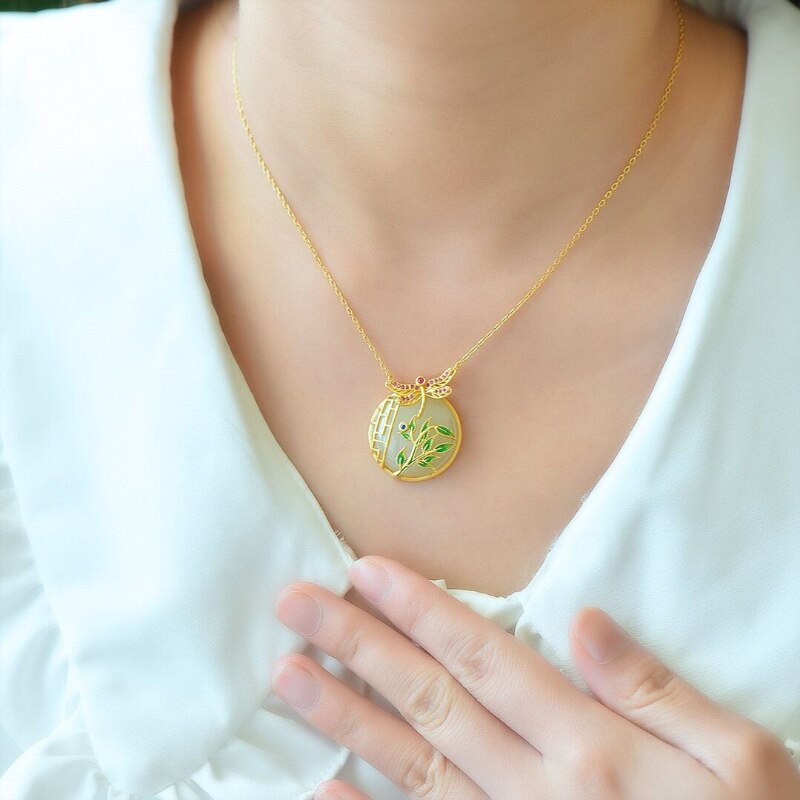 Natural white jade round pendant