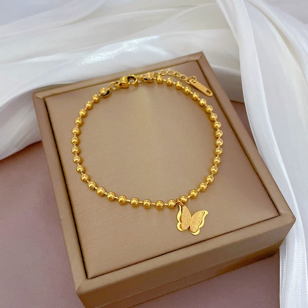 Gold Plated Bracelet Waterproof Cute Temperament Butterfly Beads Chain Bangle For Women