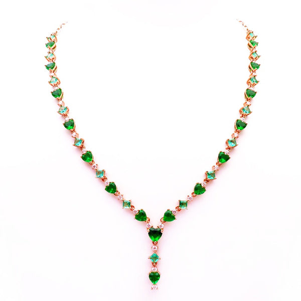 Gold Inlaid Emerald Heart-shaped White Crystal chains necklace