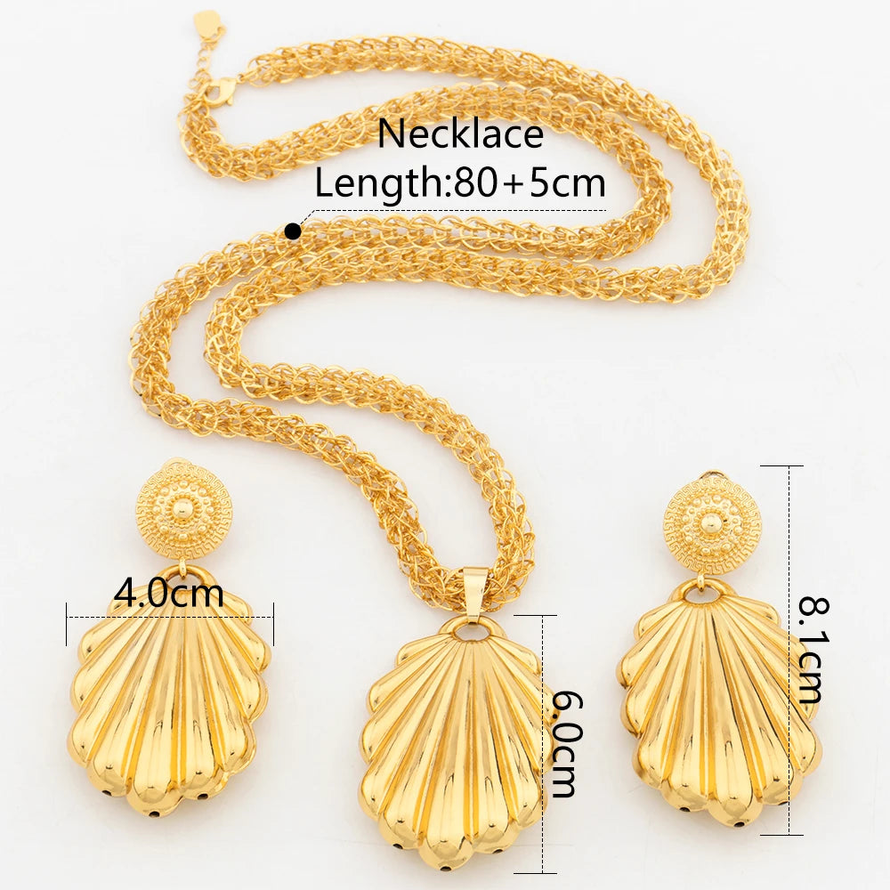 2PCS Jewelry Sets for Women 80CM Copper Necklace Earrings Shell Pendant