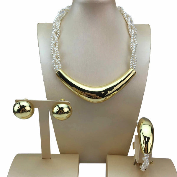 Newest Costume Jewelry Pearl Chain Necklace Brazilian Jewelry  Sets for Women