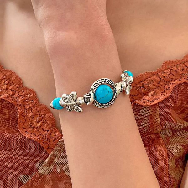 Bohemian Ethnic Butterfly Turtle Blue Beads Bangle Bracelets for Women