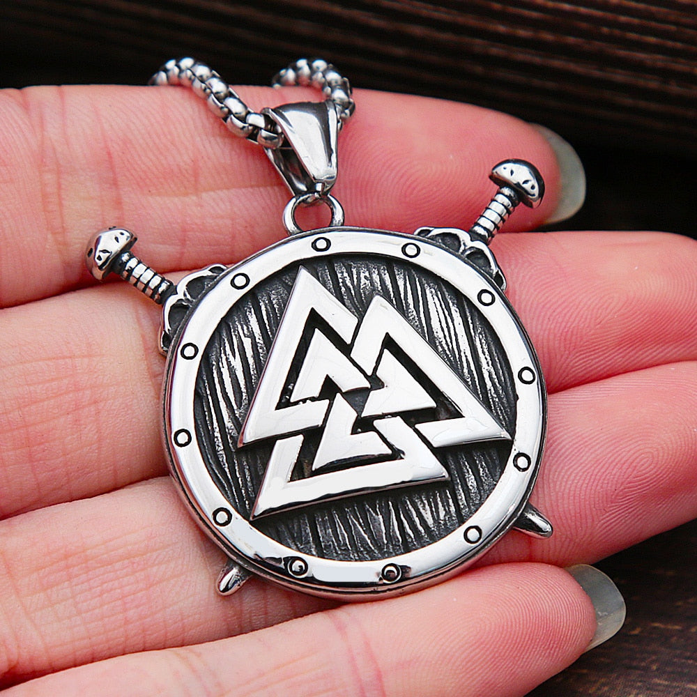 Nordic Viking Warrior Shield Pendant Necklace Men