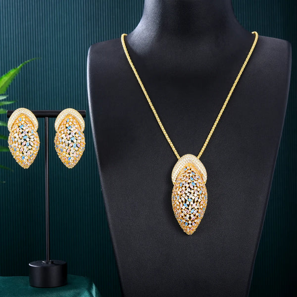 Luxury 2PCS Disco Ball Pendant Necklace Earrings Jewelry Set