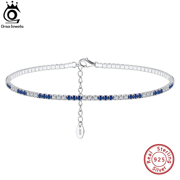 925 Sterling Silver Ankelts for Women Clear&Blue Tennis Bracelet