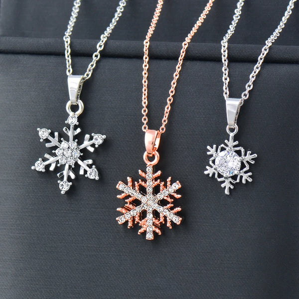 Fashion Rose Gold Silver Color Snowflake Pendants and necklaces