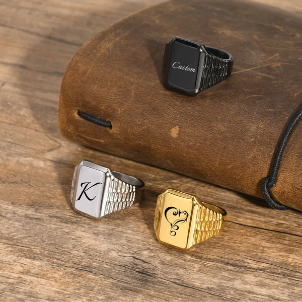 Waterproof Stainless Steel Rectangle Square Signet Ring