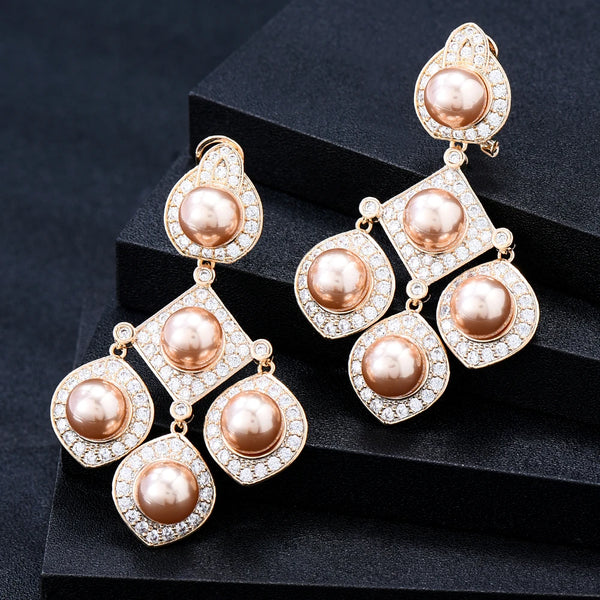 Luxury Pearls Earrings For Women Wedding Party CZ Dubai Bridal Earrings