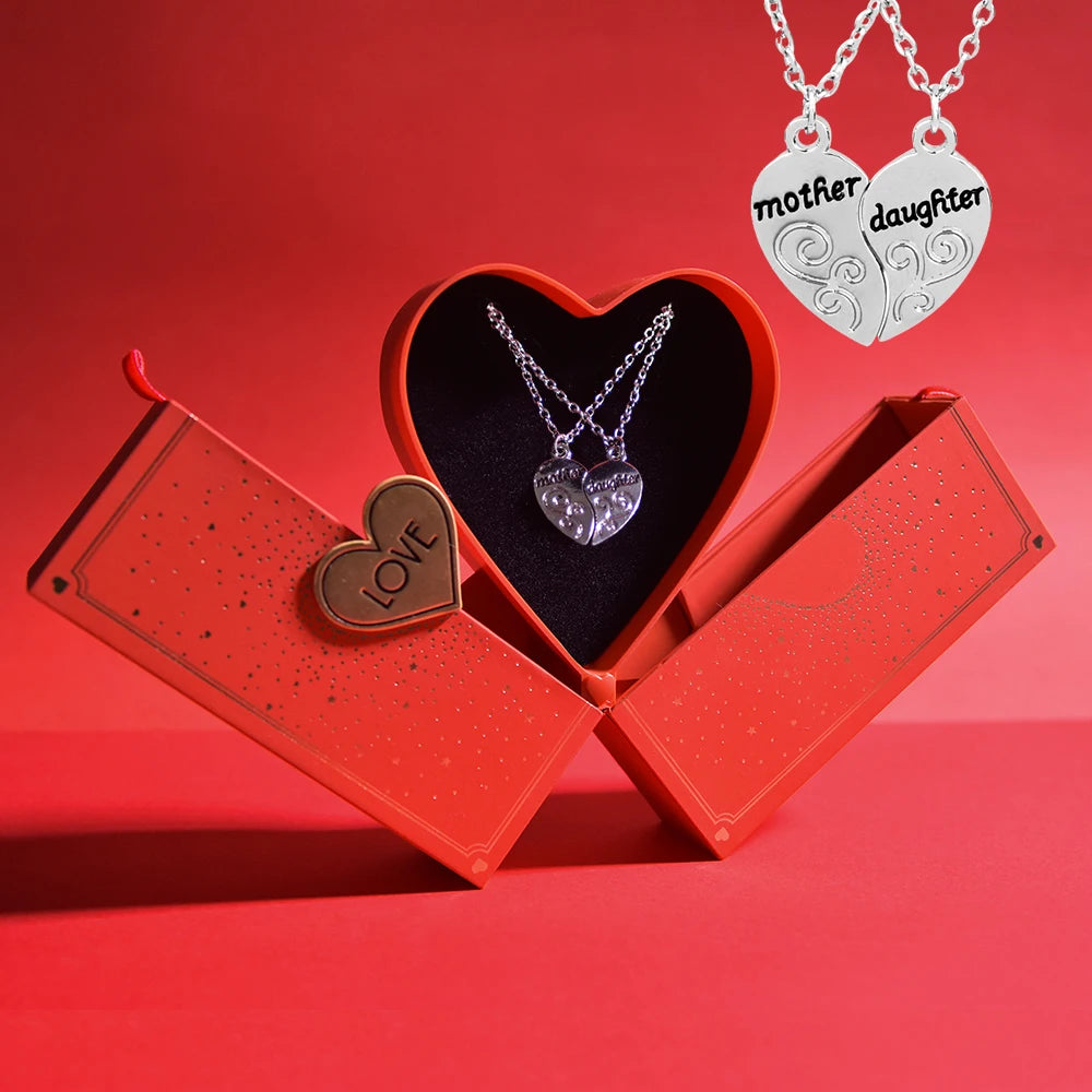 Gift for Mother Two-Part Mother Daulghter Pendant Necklace In Love Box Set