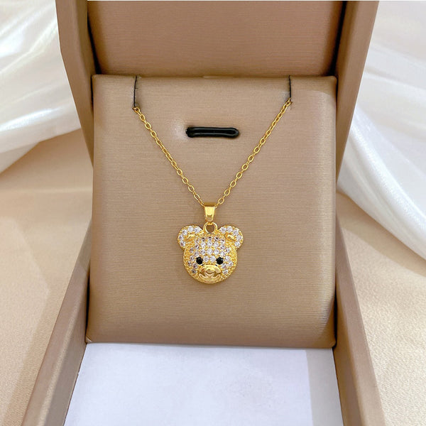 Gold Korean Style Cute Little Bear Pendant Neckalce For Women