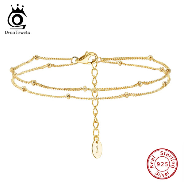 Minimalist Basic Beads Chain Double Layers Silver Gold Color Chain Bracelets