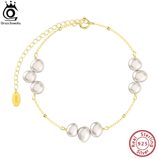 14K Gold Sterling Silver 3 Pieces Pearl Link Chain Bracelet for Women