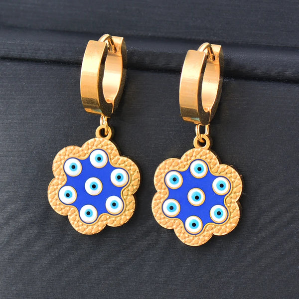 Stainless Steel Blue Evil Eye Hoop Earrings For Women