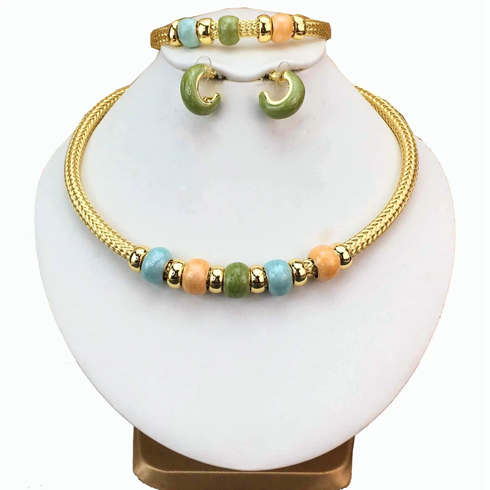 Unique Stones Necklace Dubai Jewelry Sets  for Women