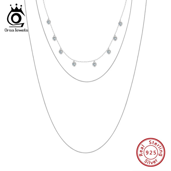 Heart Cut Link Chain with Genuine 925 Sterling Silver 5A Clear CZ Necklace for Women