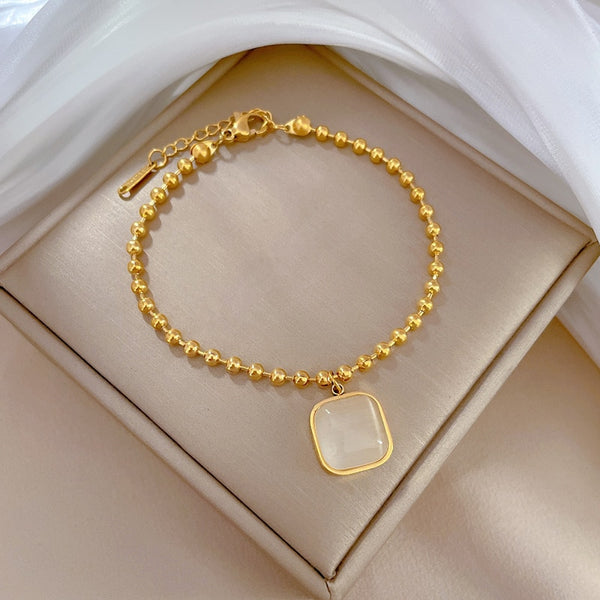 Gold Plated Bracelet Temperament Geometric Opal Beads Chain Bangle For Women