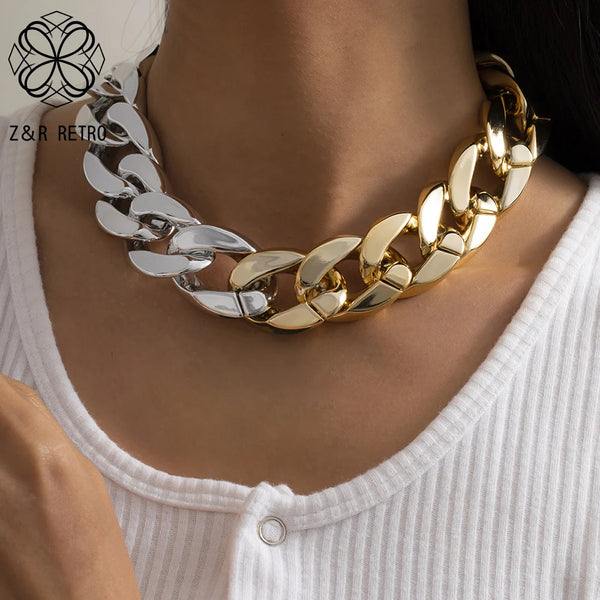 Vintage Gold Color Silver Color Chokers Exaggerated Statement Necklace for Women's