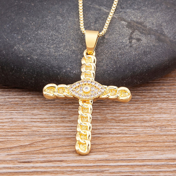 High Quality Retro Classic Shiny Crystal Cross Necklace Women