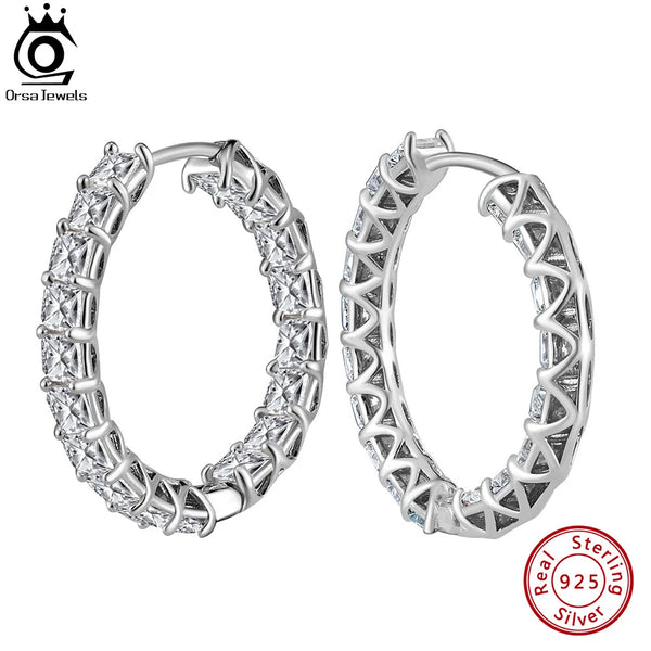 Brilliant 925 Sterling Silver Round Hoop Earrings