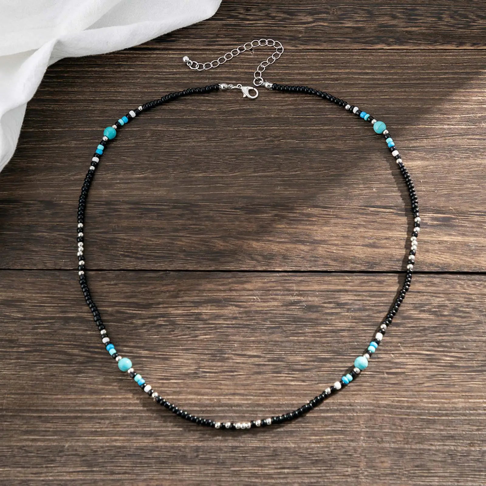 Synthetic Turquoise Necklaces for Men Boys,Mini Back Bead Necklace