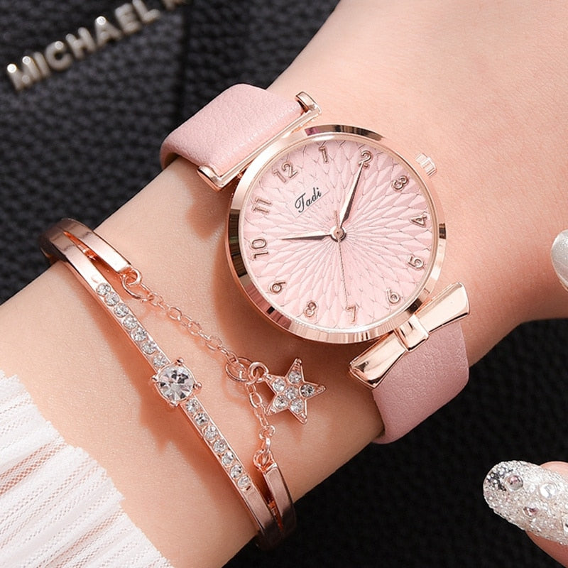 2pcs Set Luxury Women Bracelet Quartz Watches For Women Leather Watch