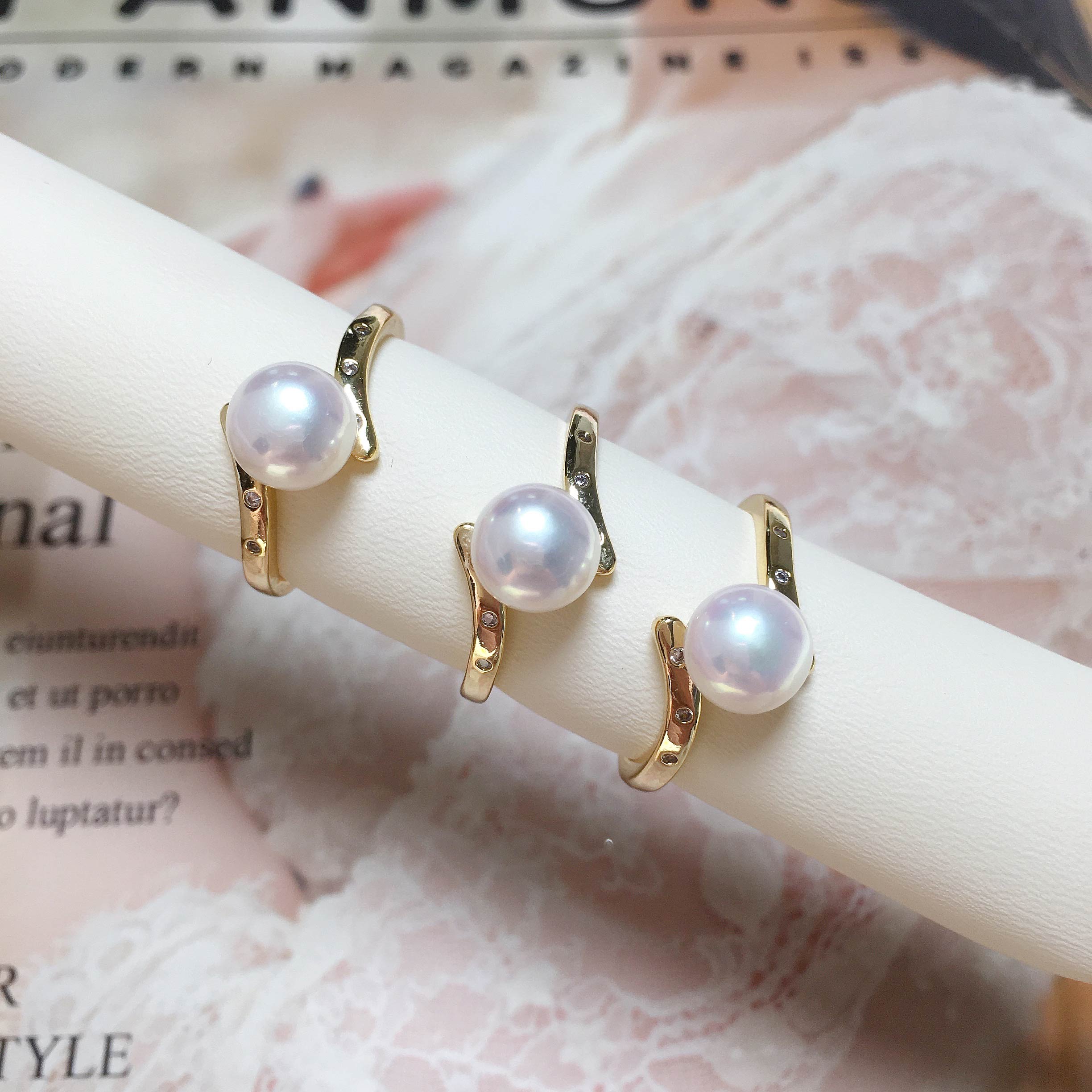 Real Natural Pearl Ring New  14K Gold Gild Design Engagement Ring