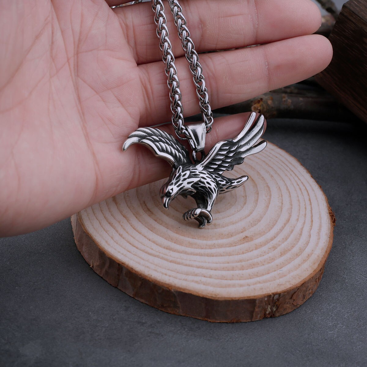 Stainless Steel Retro Eagle Wings Necklace Men's