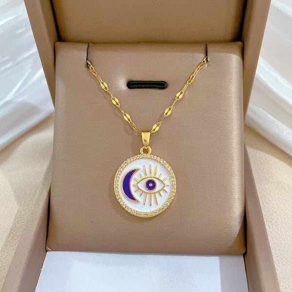 Turkey Blue Eyes Disc Pendant Necklace For Women